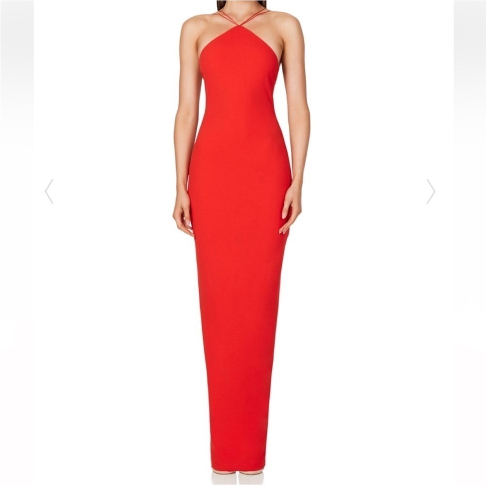 Nookie Trinity Halter Gown Cherry Red Floor Length Dress